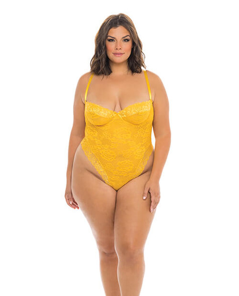 Queen Sized Lexi High Lace Teddy - Yellow Gold