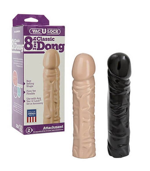 Vac-U-Lock 8" Classic Dildo - Black Or White