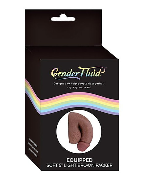 Dark brown soft packer with a realistic design, featuring natural contours, subtle veining, and a smooth, skin-like finish. Includes a flat base and sculpted testicles for a comfortable, natural-looking bulge.