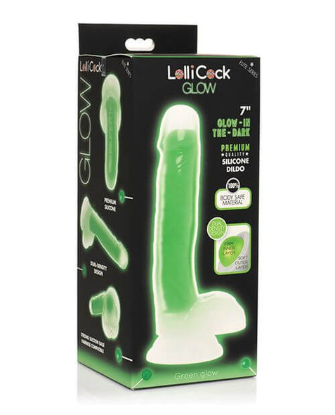 Neon Green Lollicock 7" Silicone Glow Dildo