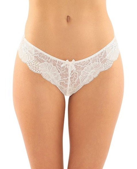 Fantasy Crotchless Floral Lace Panties - White