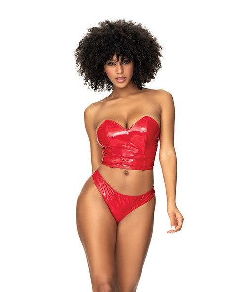 Red PVC Vinyl Bustier and thong set