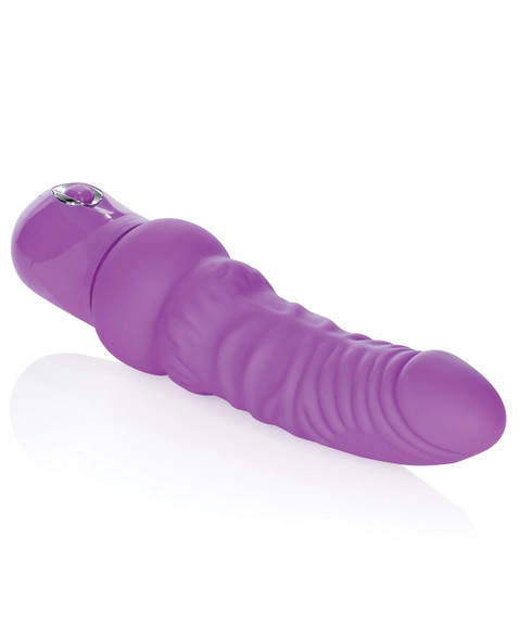 Close-up of Bendie Power Stud vibrator showing flexible core, veined detailing, and push-button base control