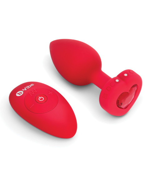B-Vibe Remote Control Vibrating Heart Plug - Red - M/L
