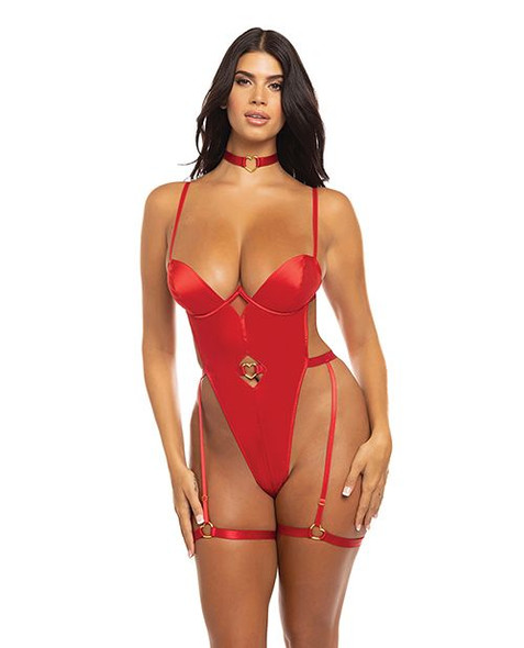 Mila Red Stretch Satin Padded Cup Teddy