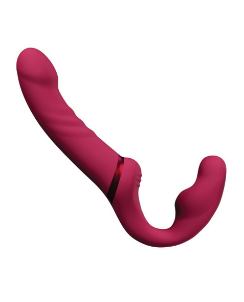 Side profile of the Lovense Lapis showing its curved internal bulb for G-spot contact and angled external arm for comfortable positioning and control.