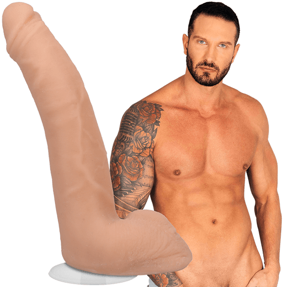 Quinton James ULTRASKYN 8-inch Vac-U-Lock cock by Doc Johnson with realistic skin-tone finish, natural uncut detail, textured veining