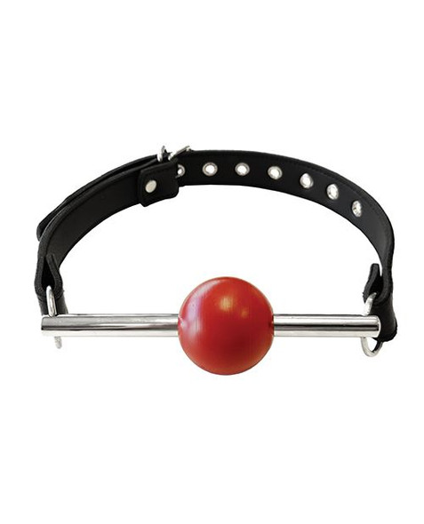 Convertible steel bit ball gag with removable rubber ball and adjustable leather strap designed for bondage and restraint play.