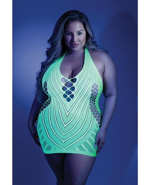 Glow Green UV Reactive Stretch Halter Dress - Queen Sized Sexy Wear