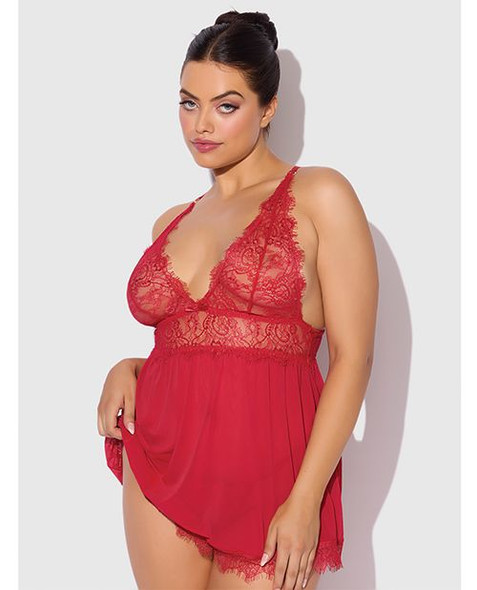 Mila Red Eyelash Lace & Mesh Babydoll