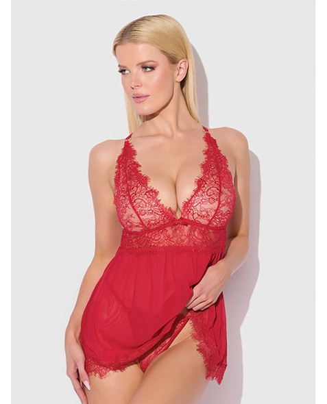 Mila Red Eyelash Lace & Mesh Babydoll