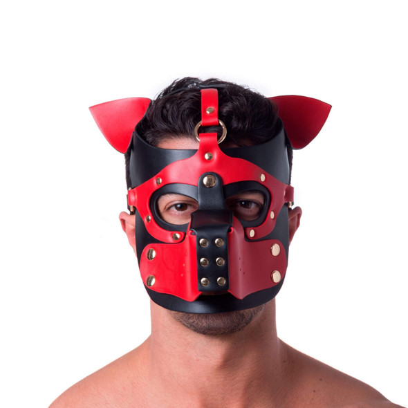 665 Bondage Pup Hood - Black/Red