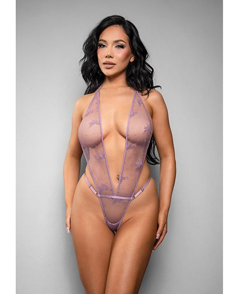 Temptress Gisele Floral Mesh Thong Teddy - Lavender