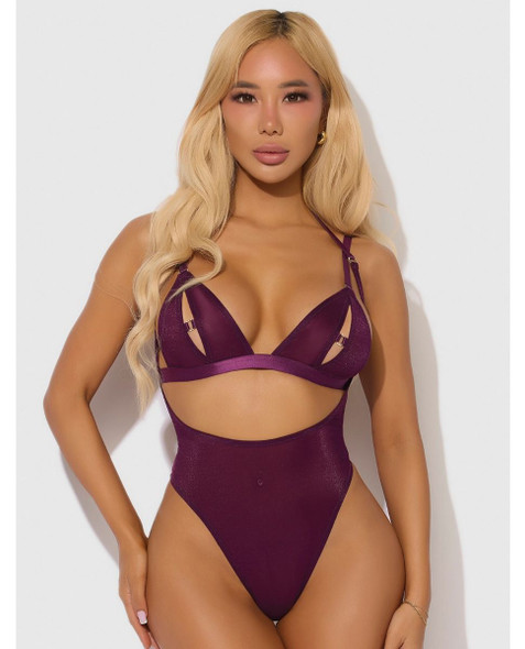 Yasmine Shimmer Mesh Slit Cup Bra & Backless Teddy