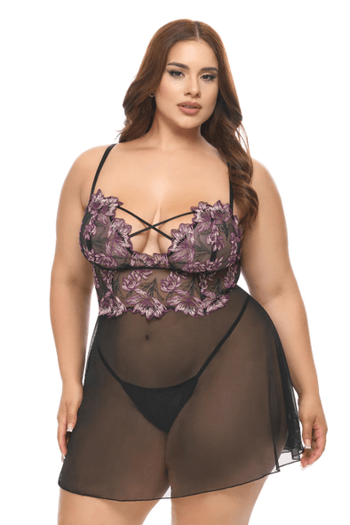Queen Adela Floral Sheer Babydoll - 1X/2X