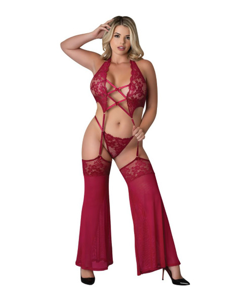 Black Cherry Plunge & Chaps Set — Queen