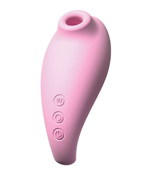 Close-up view of the Revelation’s angled suction mouth and smooth silicone finish, engineered to combine focused air-pulse suction with deep, rumbly vibration in one streamlined device.