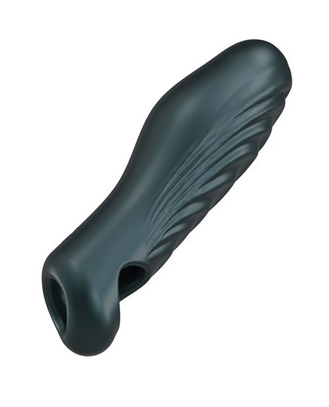 Silicone penis extension sleeve with integrated ring, designed to add girth, enhance texture, and provide a secure fit