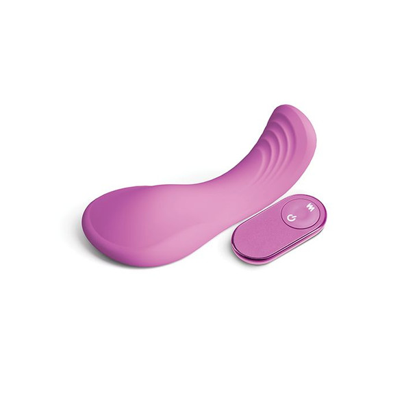 Side view of Grinders Rocker ride-on vibrating pad showing contoured base for full vulva contact and grinding