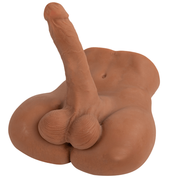 RAW Realistic Ride-On Torso with 8 inch dildo and sculpted base in dark skin tone