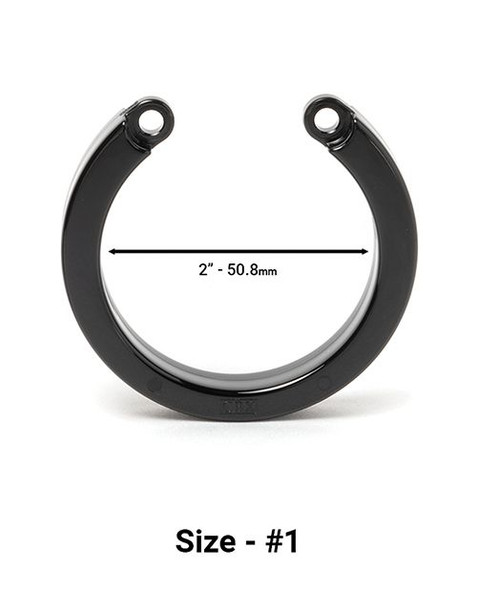 CB-X replacement black U-ring for chastity cages shown in size 1 with 2-inch inner diameter measurement