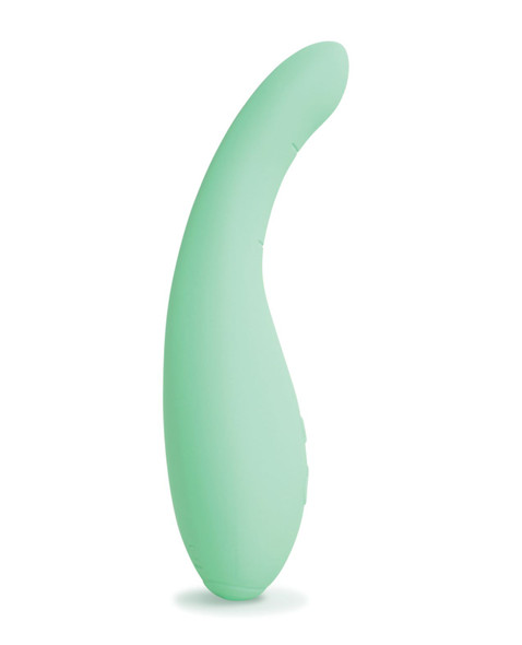 PlusOne Petite Pelvic Wand shown in mint green with a slim curved shape, rounded tip, smooth silicone-style finish, front power button