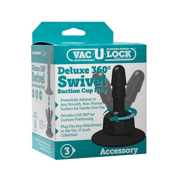 Vac-U-Lock 360° Swivel Suction Cup Plug accessory featuring a black suction cup base with rotating Vac-U-Lock connector for hands-free attachment positioning.
