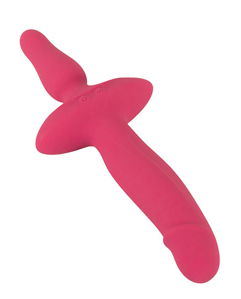 The Couples Choice 2-in-1 Vaginal & Anal Vibrator combines a curved vaginal vibrator and a vibrating butt plug into one flexible silicone toy. Two independently controlled motors, waterproof construction, and USB rechargeable convenience make it perfect for solo or shared pleasure.