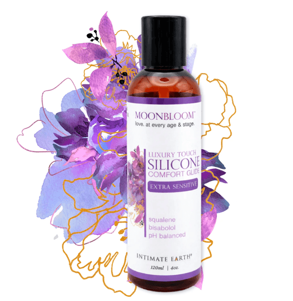 MoonBloom Menopause Comfort Lubricant – Silicone is a premium long-lasting personal lubricant created for women experiencing menopause and perimenopause. Enriched with squalane and bisabolol, this extra-sensitive silicone formula helps reduce friction, soothe delicate intimate skin, and provide silky glide that lasts through extended intimacy.
