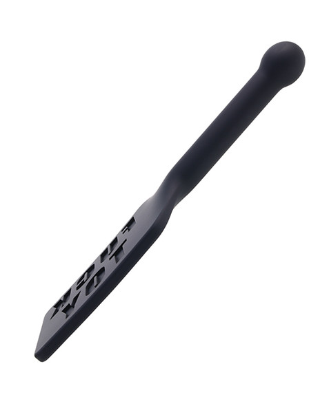 Angled view of the Edge FUCK TOY Silicone Paddle highlighting the flexible silicone paddle head and smooth insertable handle.