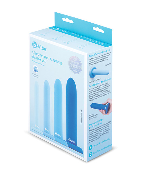 b-Vibe Silicone Anal Training Dilator Set retail packaging showing four progressive silicone dilators