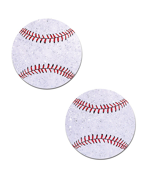 Sparkly baseball nipple pasties worn for game day