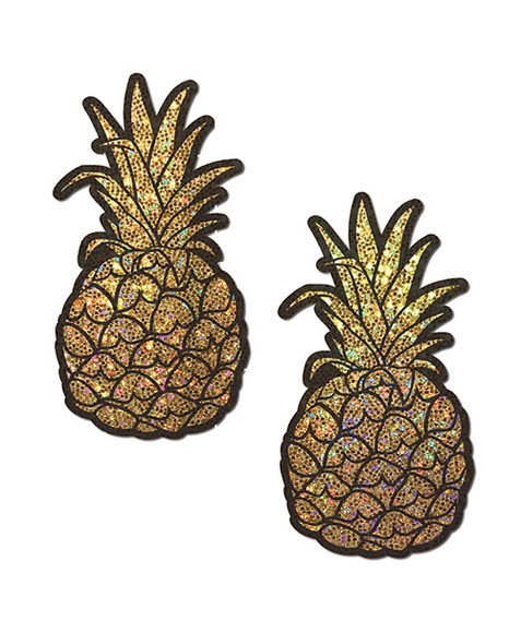Gold Glitter Pineapple Nipple Pasties with black detailing