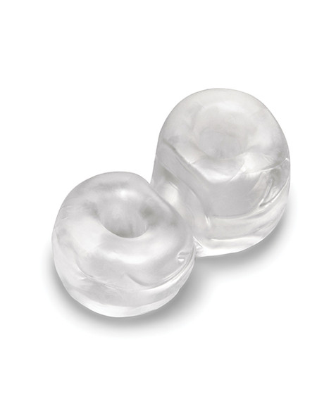 b-Vibe Double Barrel Stretch-Tech clear TPE dual-loop cock and ball ring