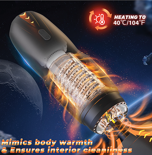 GalaxyVoy automatic masturbator heating function warming the textured sleeve to 104 degrees Fahrenheit