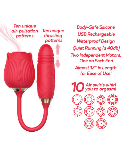 Wild Rose Suck & Thrust dual-ended sex toy with rose-shaped clitoral suction head and telescoping thrusting shaft.
