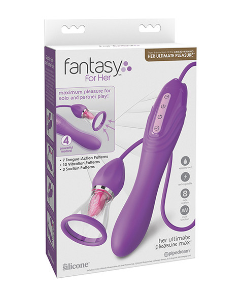 Fantasy For Her Ultimate Pleasure Max showing its motorized tongue, suction components, and vibrating handle.