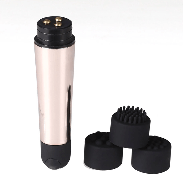 Maia Super-Charged Rose Gold Pocket Rocket Plus vibrator with interchangeable stimulation tips