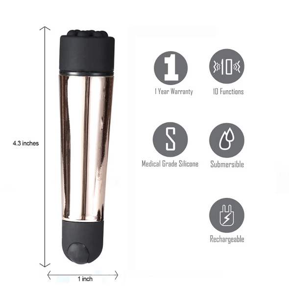 Maia Super-Charged Rose Gold Pocket Rocket Plus rechargeable vibrator key features