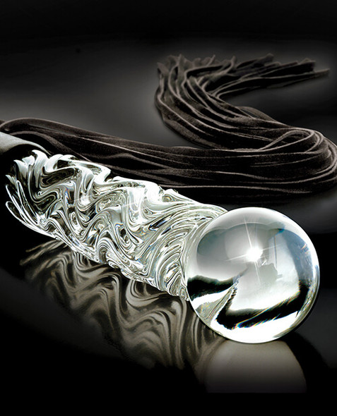 This glamorous Icicles #38 Hand Blown Glass Dildo with Leather Flogger can be used for discipline or penetration