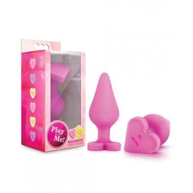 Heart-shaped silicone anal plug with “Be Mine” message, featuring a slim tapered tip and wide base, shown against a clean white background.