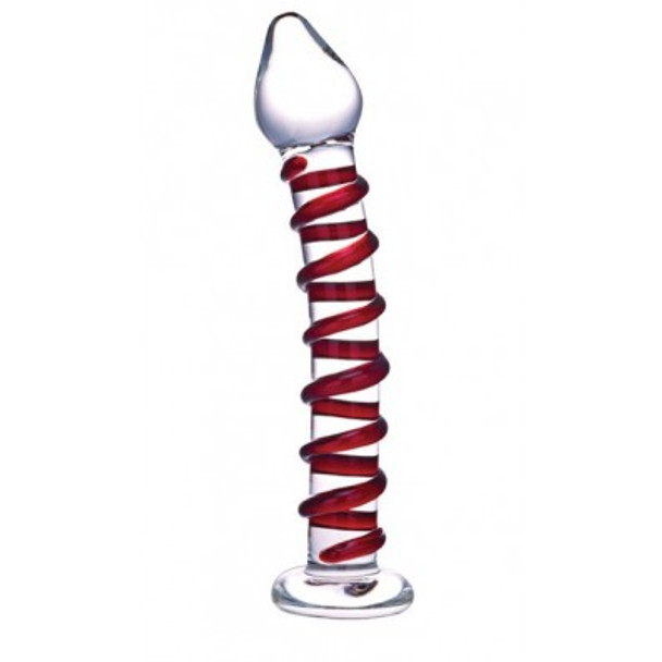 Gläs Toys Candy Cane Swirl Dildo - Clear/Red