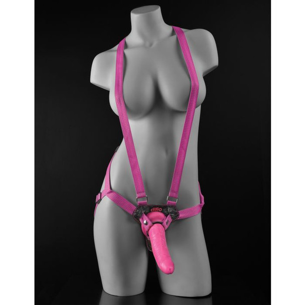 Dillio Strap-On Suspender Harness with 7" Dildo - Pink
