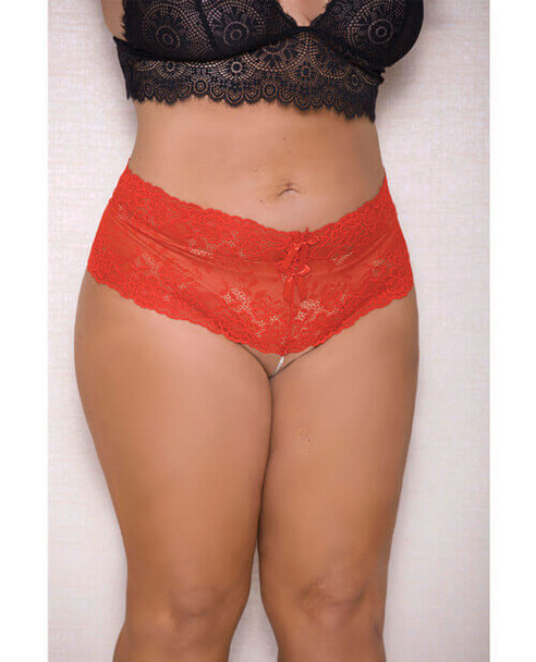 Queen Lace & Pearl Boyshort - Red