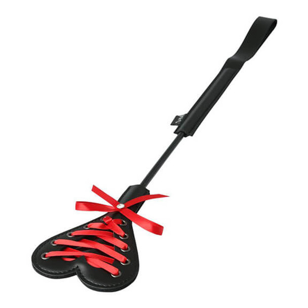 Black Heart Shaped Riding Crop with Red Ribbon Lacing