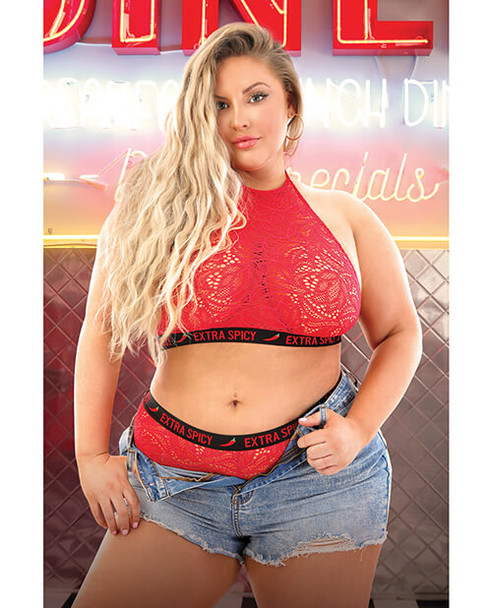 Vibes Extra Spicy Queen Mesh Bralette & Panty - Red Lace
