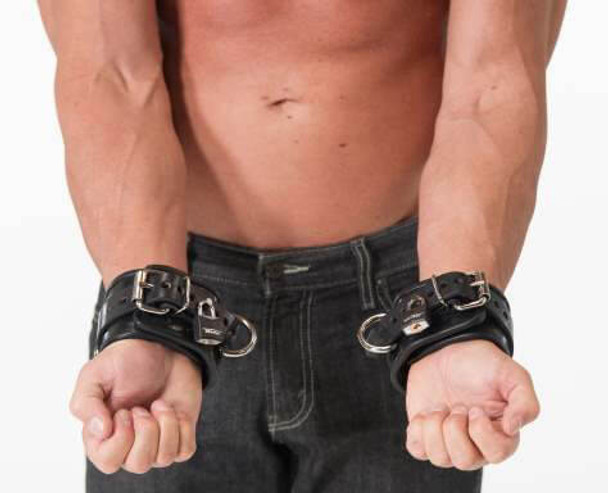 665 Padded Locking Leather Wrist Cuffs - Black