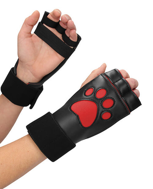 Shots Puppy Paw Cut-Out Gloves - Black/Red