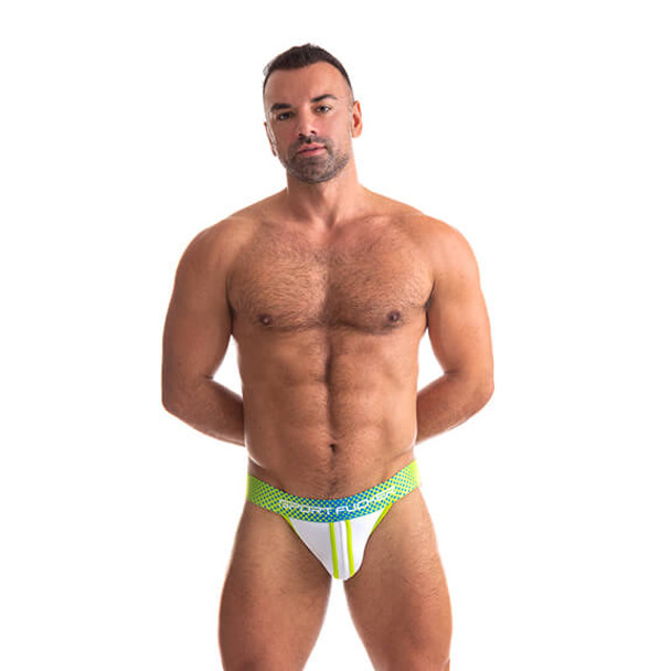 White/Green Sport Fucker Jersey Jock - Sexy Underwear for Men