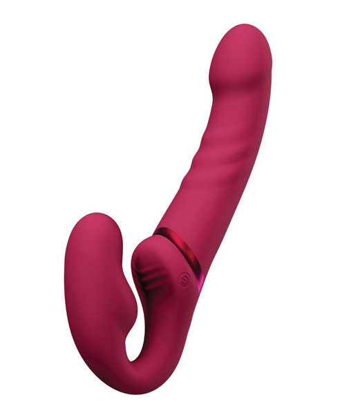 Lovense Lapis Vibrating Strapless Strap On - strapless strap-on vibrator with curved insertable bulb and external arm, designed for dual stimulation and ergonomic fit during partner play.